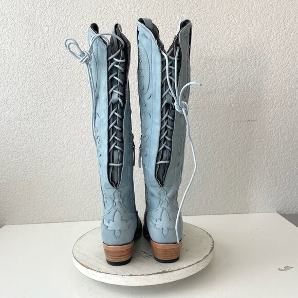 Lane Reverie Womens Cowboy Boots 6.5 Blue Suede Cowgirl Western Knee High Tall - Picture 3 of 13